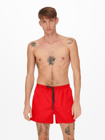 Only & Sons Badeshorts 'ONSTed' in Rot: Vorderseite