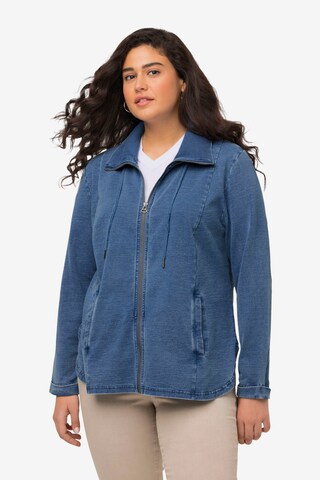 Ulla Popken Zip-Up Hoodie in Blue: front