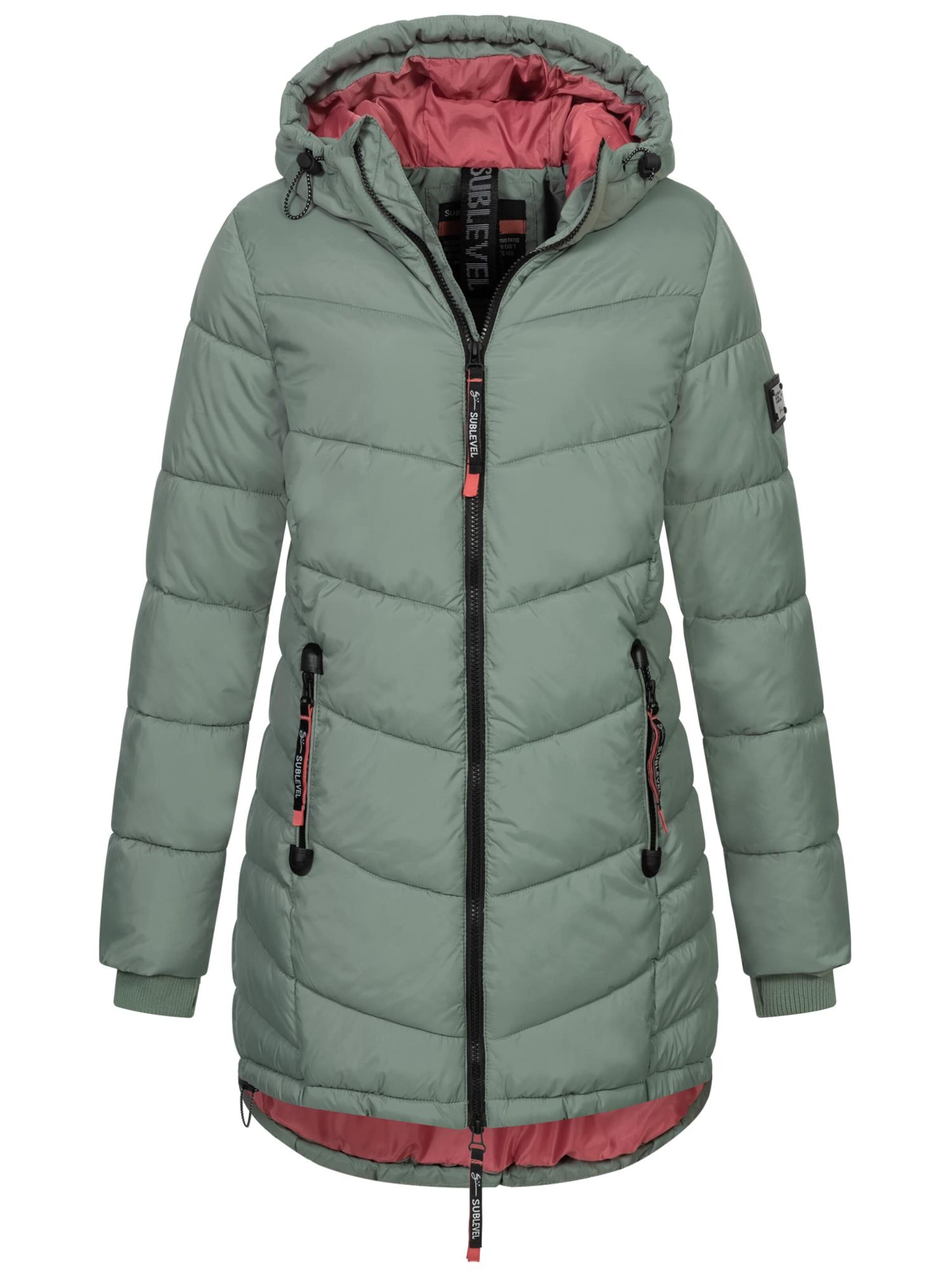 Sublevel Winter Jacket 'Damen Winter Jacke Mantel Parka Steppjacke Steppmantel Wintermantel' in Green: front