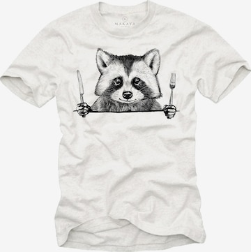 MAKAYA Shirt 'Waschbär Gabel' in White: front