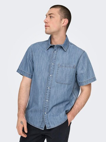 Only & Sons - Ajuste regular Camisa 'STEEN' en azul: frente
