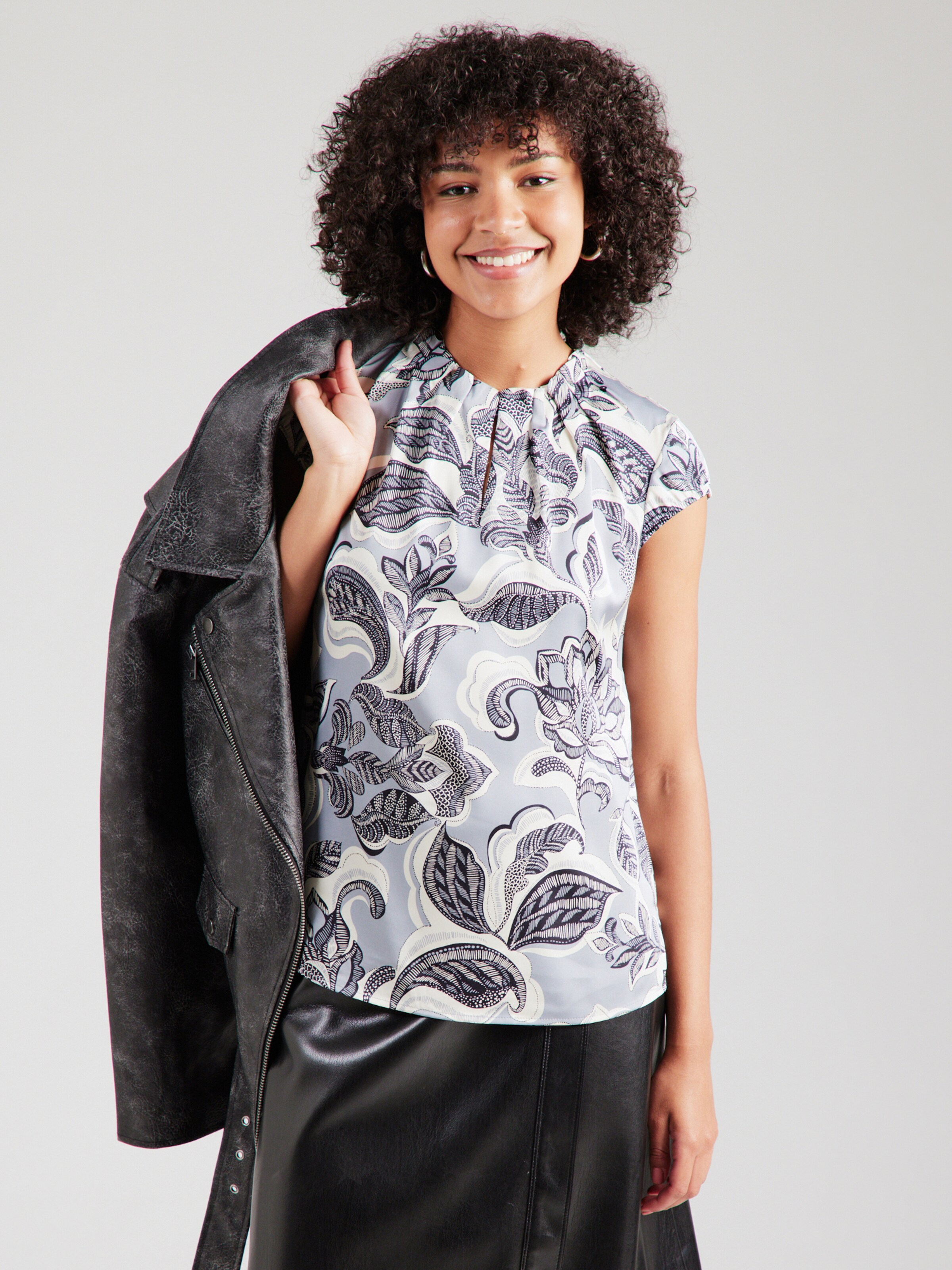 Comma Damen Bluse – Lässige Langarm-Bluse Mit Allover-Print & Elastischem Saum