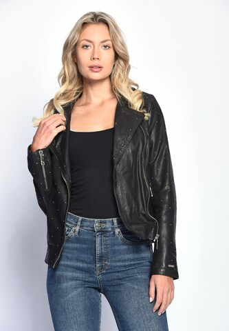 Maze Biker Lederjacke mit farbigem Innenfutter ' Pin ' in Schwarz