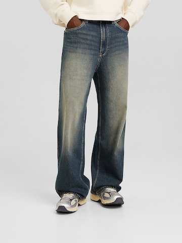 Wide leg Jeans de la Bershka pe albastru: față