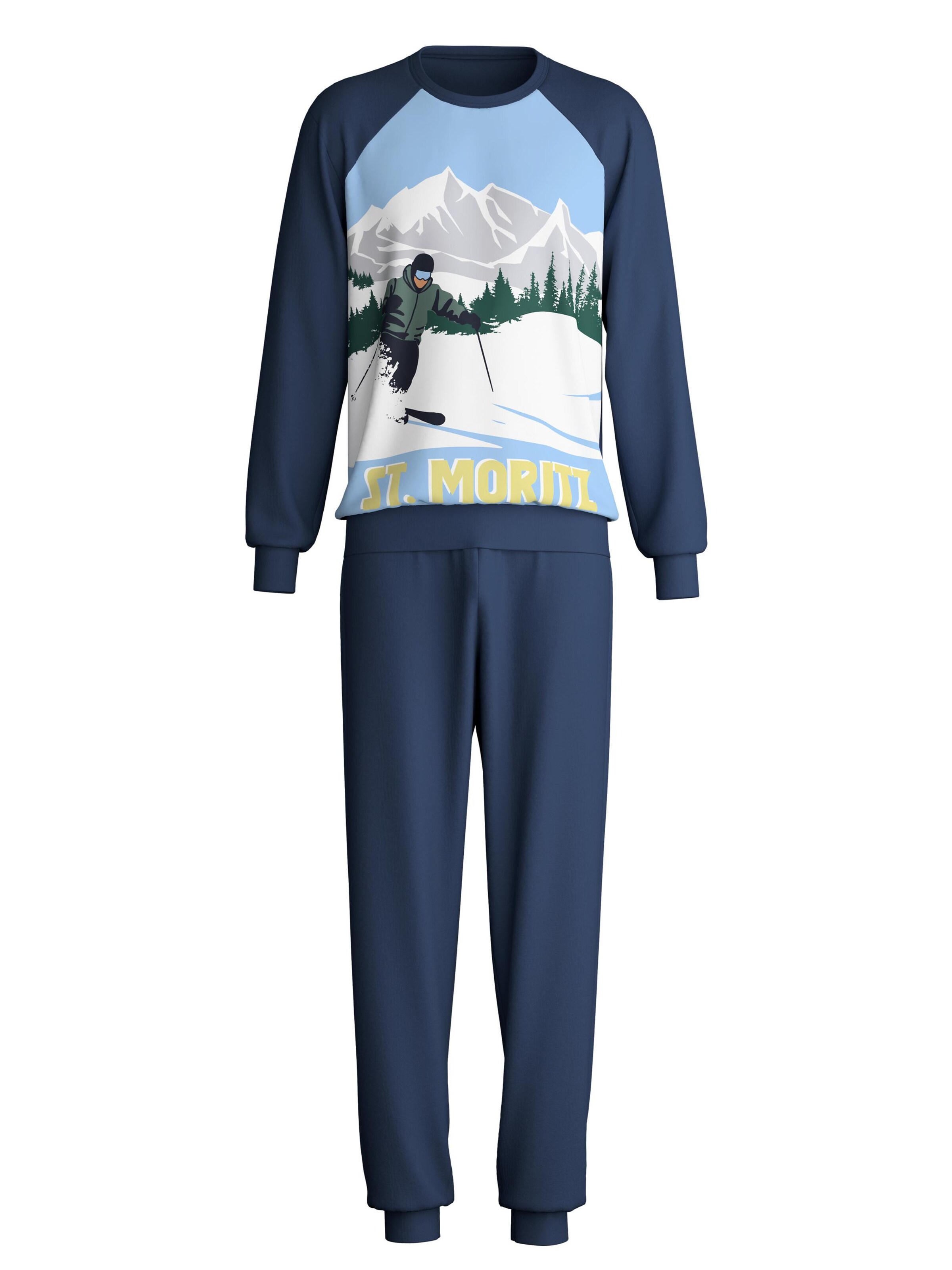CALIDA Pyjama lang 'Relax Ski Resort'‌‌ in Blau: Vorderseite