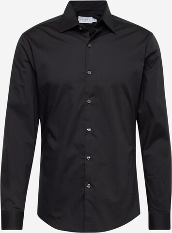 TOPMAN Slim fit Button Up Shirt in Black: front