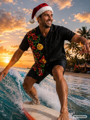 King Kameha - Ajuste regular Camisa 'Christmas Wedding' en negro
