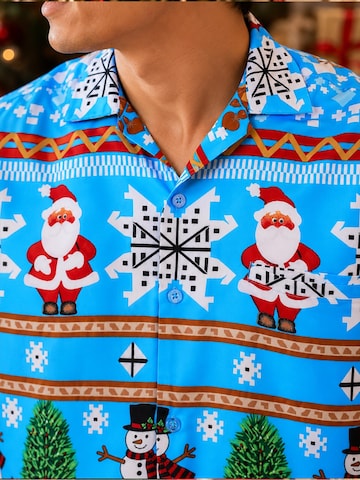 King Kameha - Ajuste regular Camisa 'Christmas Rows' en azul