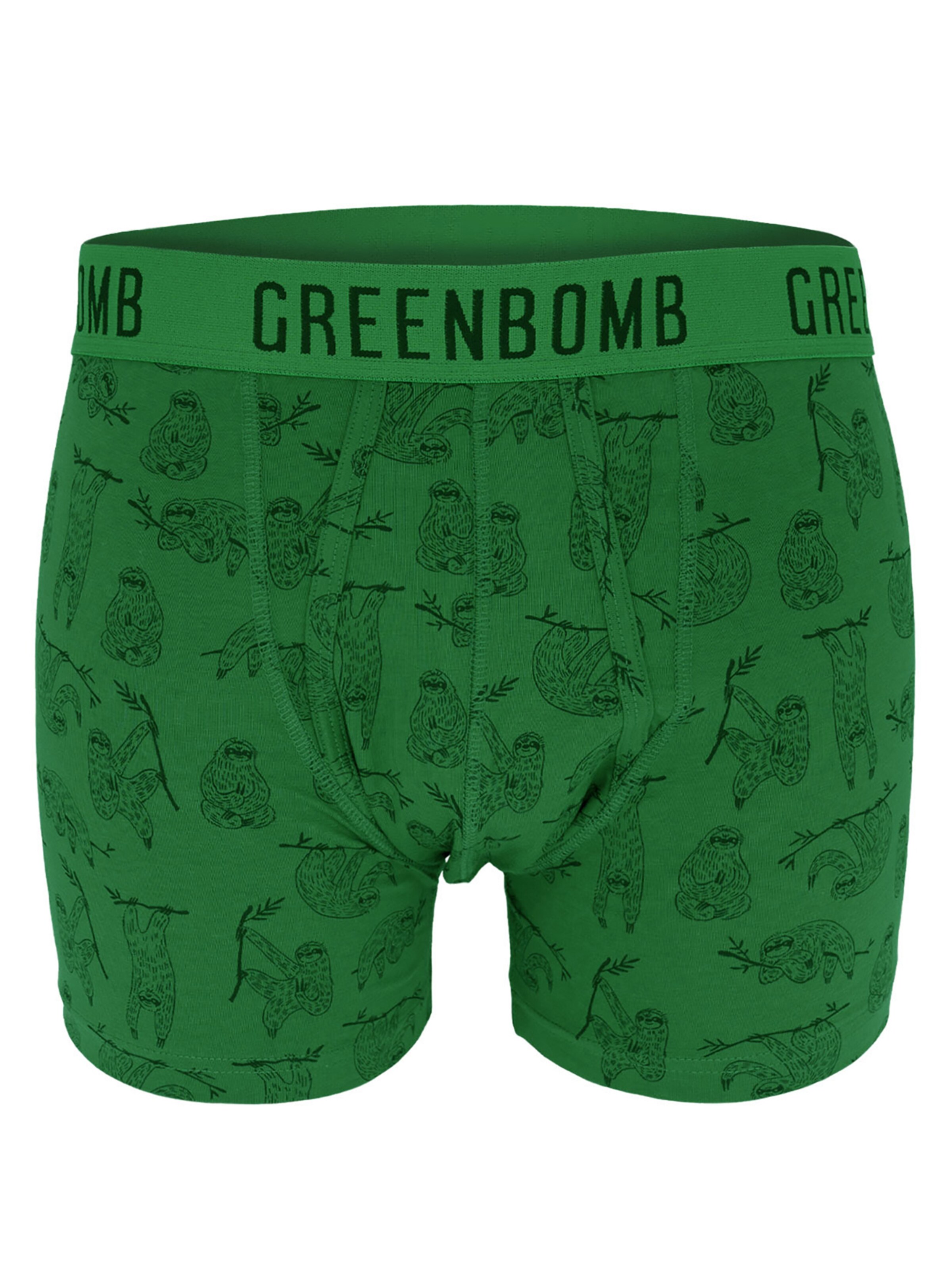 GREENBOMB Boxershorts 'Animal Sloth Hang' in Groen: voorkant