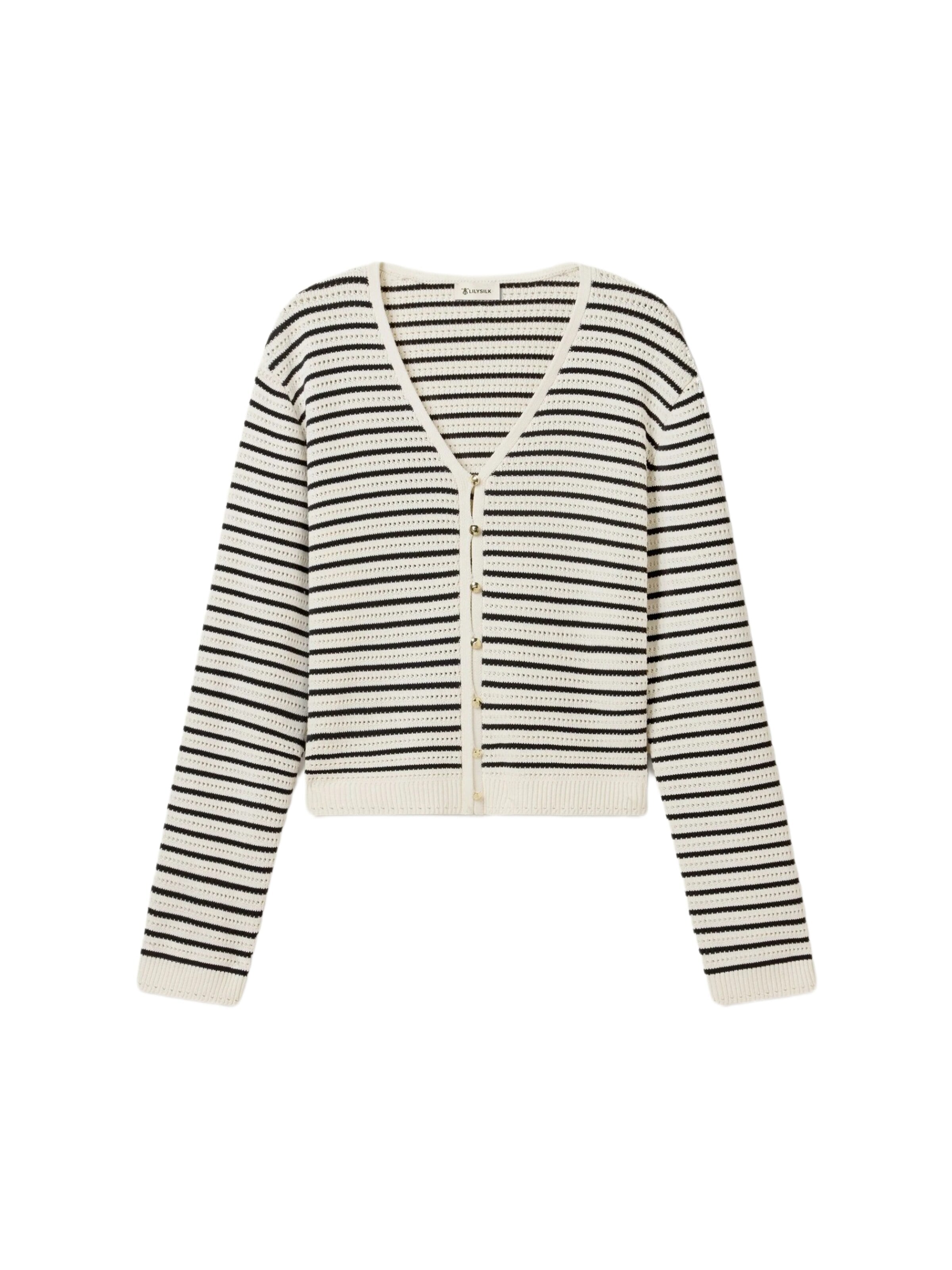 Lilysilk Gebreid vest 'Toscana Pointelle Streifen Strickjacke' in Wit: voorkant