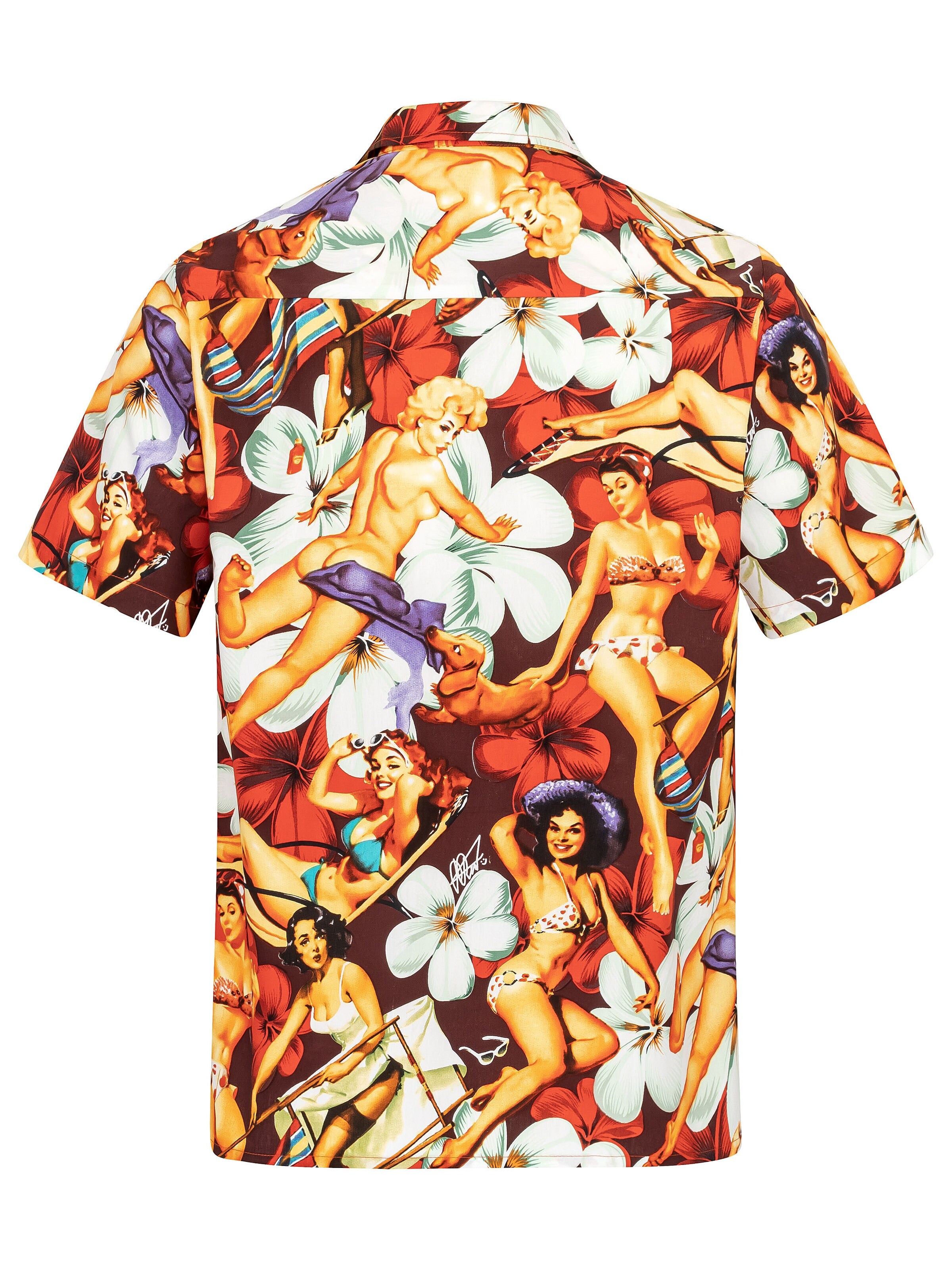 Hawaiihemdshop.de Regular fit Button Up Shirt 'Hawaiihemd Flower Girls (red) 2.0' in Red