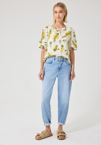 Street One Studio Kurzarm Bluse mit Split Neck und Print in Weiß