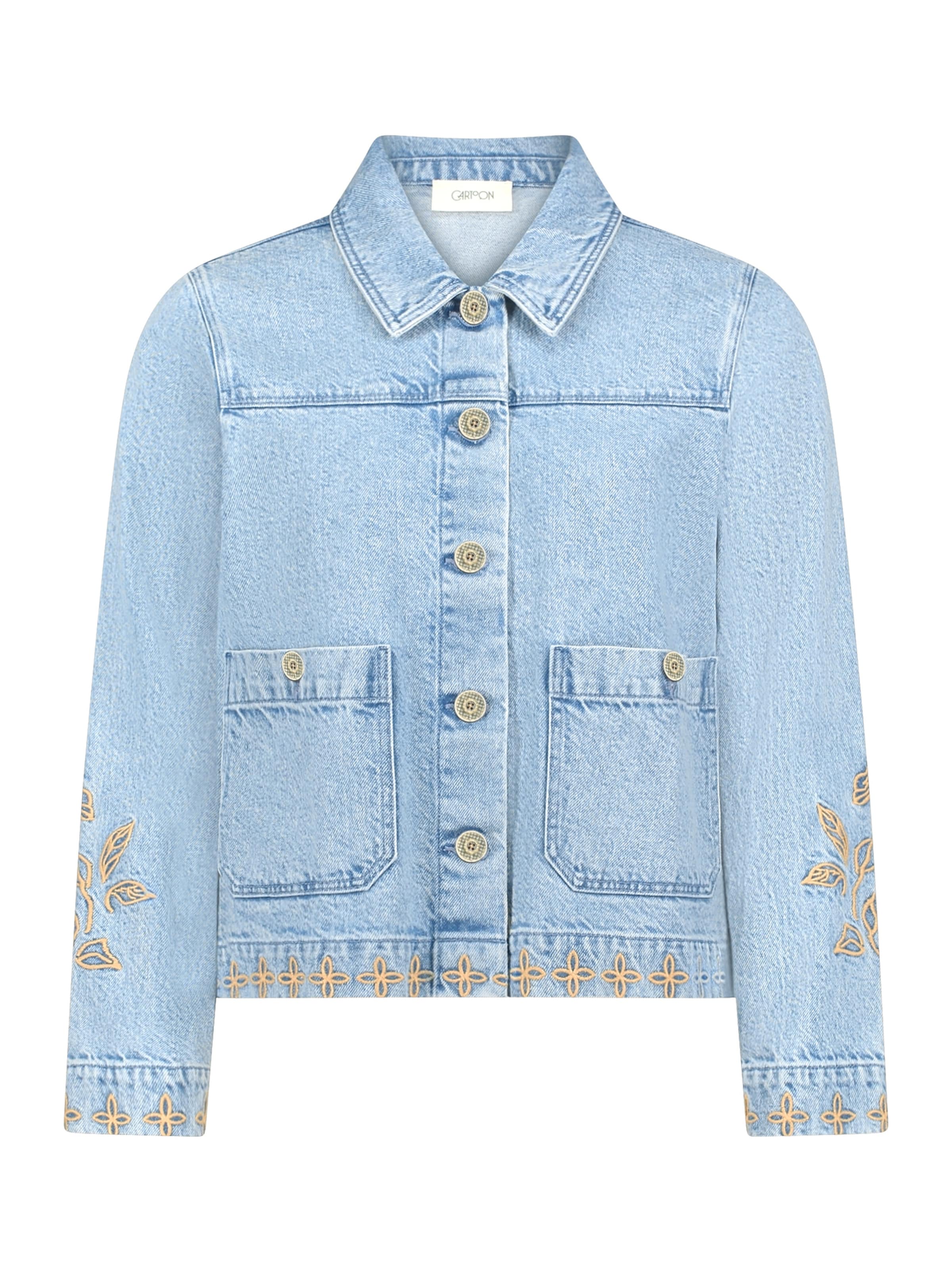 Cartoon Jeansjacke mit Stickerei in Blau: Vorderseite
