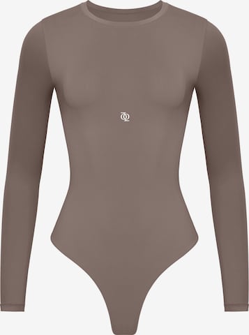 Body 'Second Skin Long Sleeve Crew-Neck Bodysuit' GOD SAVE QUEENS en marron : devant