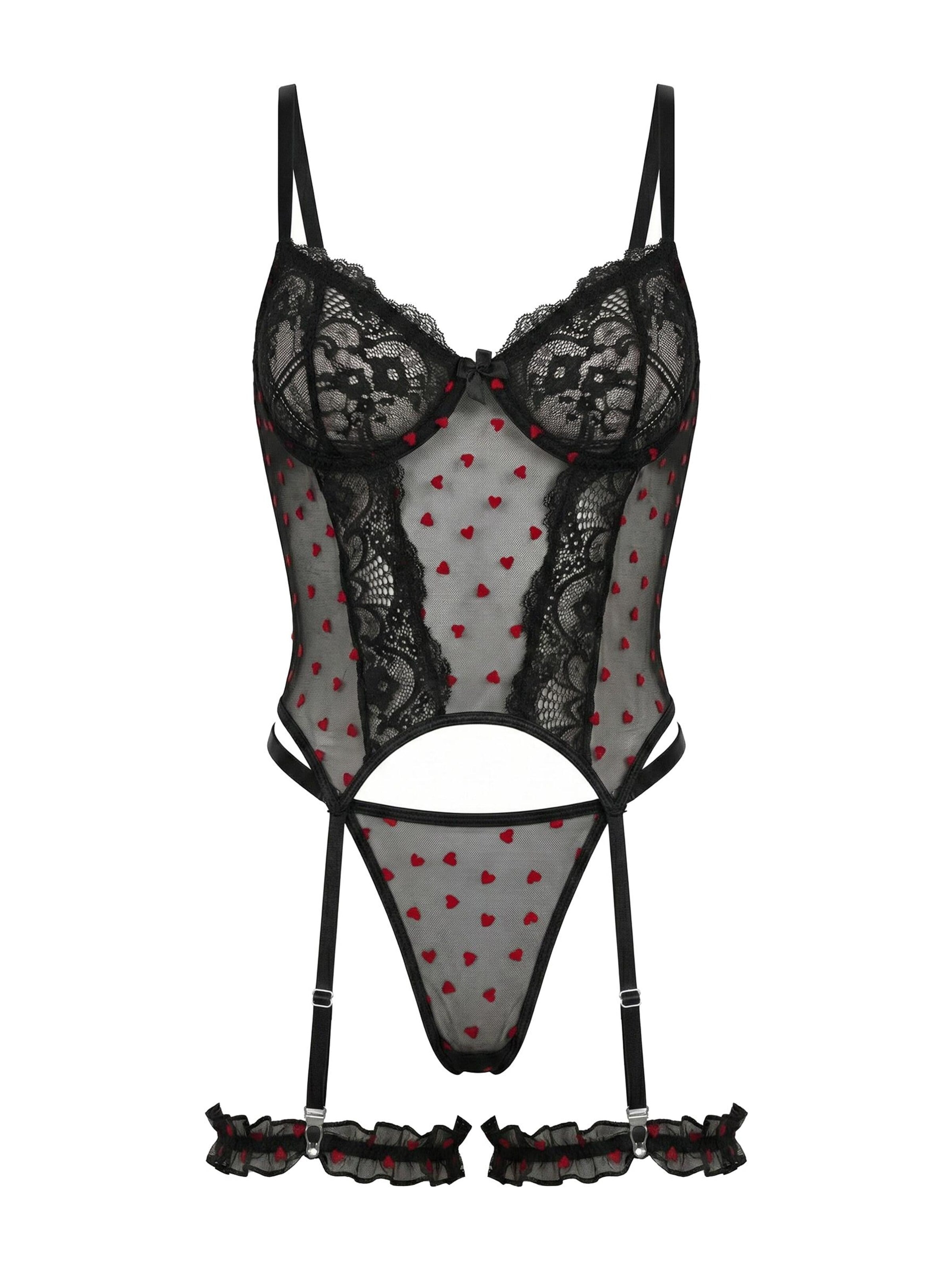 L.BEV Balconette Wäsche-Sets 'Segreto d’Amore Nero Set'‌‌‌‌‌‌‌‌‌‌ in Schwarz: Vorderseite