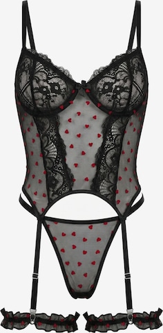 L.BEV Balconette Wäsche-Sets 'Segreto d’Amore Nero Set' in Schwarz: Vorderseite