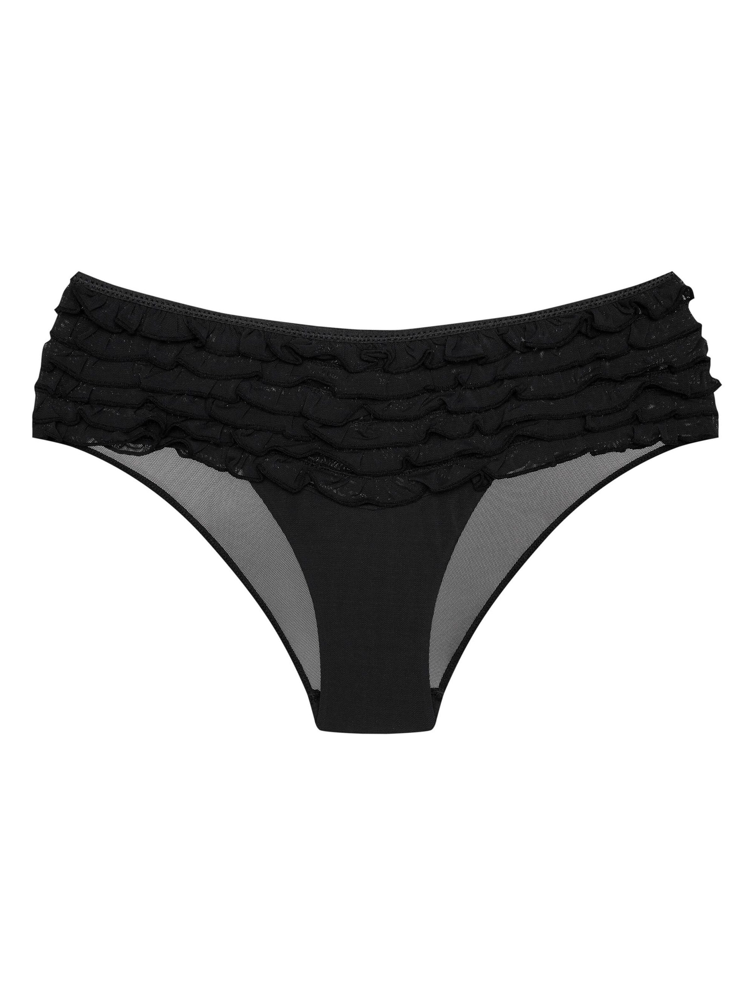 ESOTIQ - Panti 'Slip Afrill, zarte Rüschen, glatte Microfaser, transparent' en negro: frente