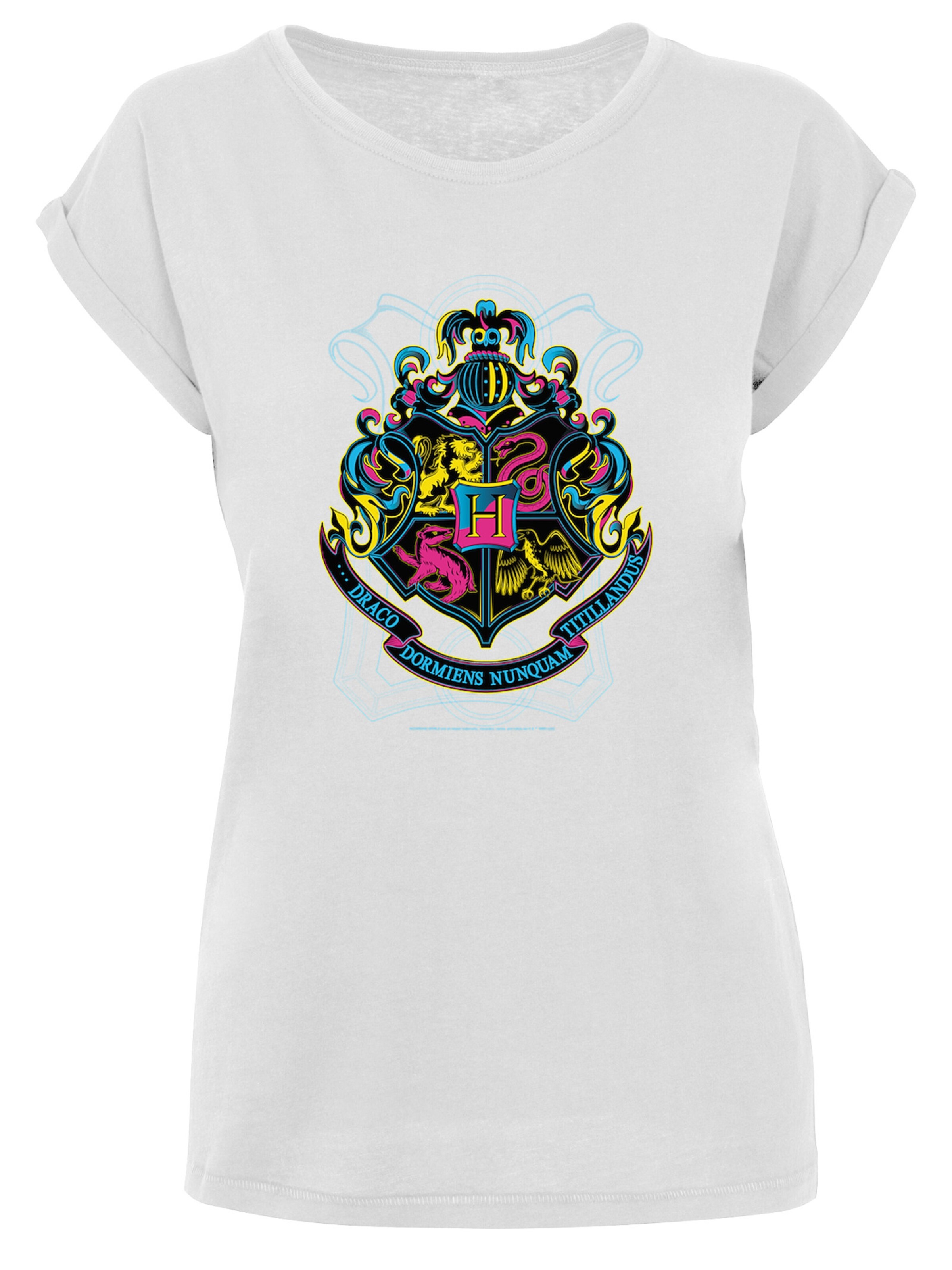 F4NT4STIC Shirt 'Harry Potter Neon Hogwarts Crest' in White: front