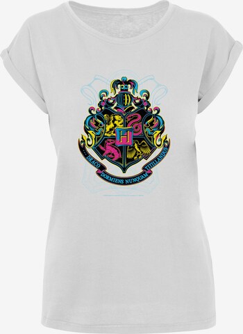 T-shirt 'Harry Potter Neon Hogwarts Crest' F4NT4STIC en blanc : devant