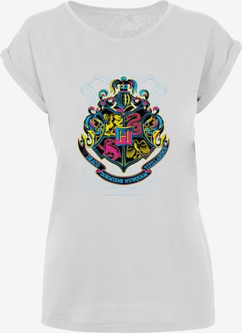 F4NT4STIC T-Shirt 'Harry Potter Neon Hogwarts Crest' in Weiß: predná strana