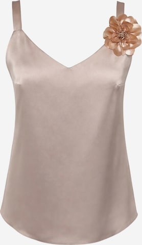 Haut 'V-Neck Satin Top with 3D Flower Detail' REGINA FASHION en beige : devant