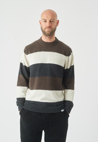 Cleptomanicx Sweater 'El Stripico' in Brown: front