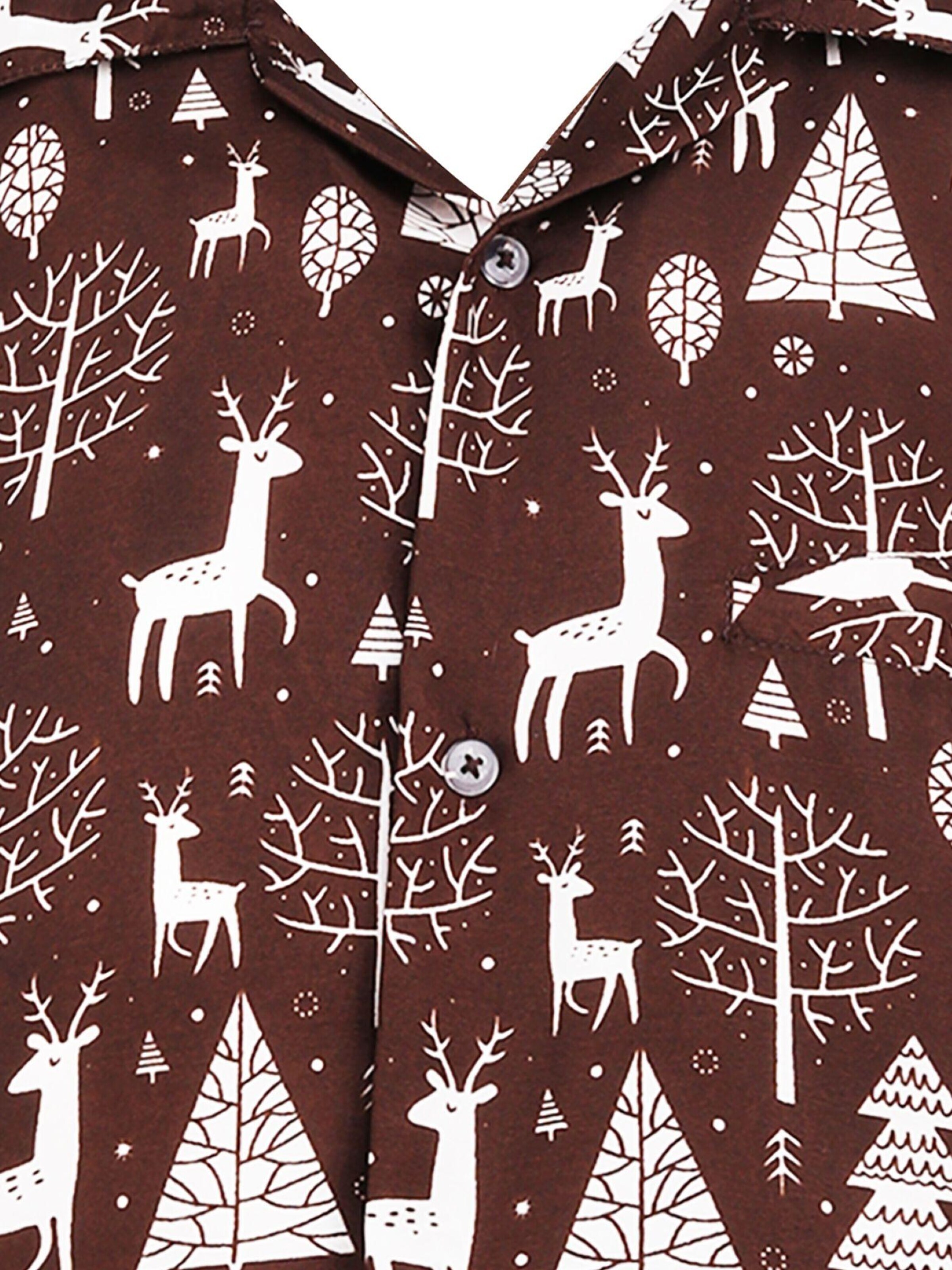 King Kameha Regular Fit Hemd 'Christmas Reindeer'‌‌ in Braun