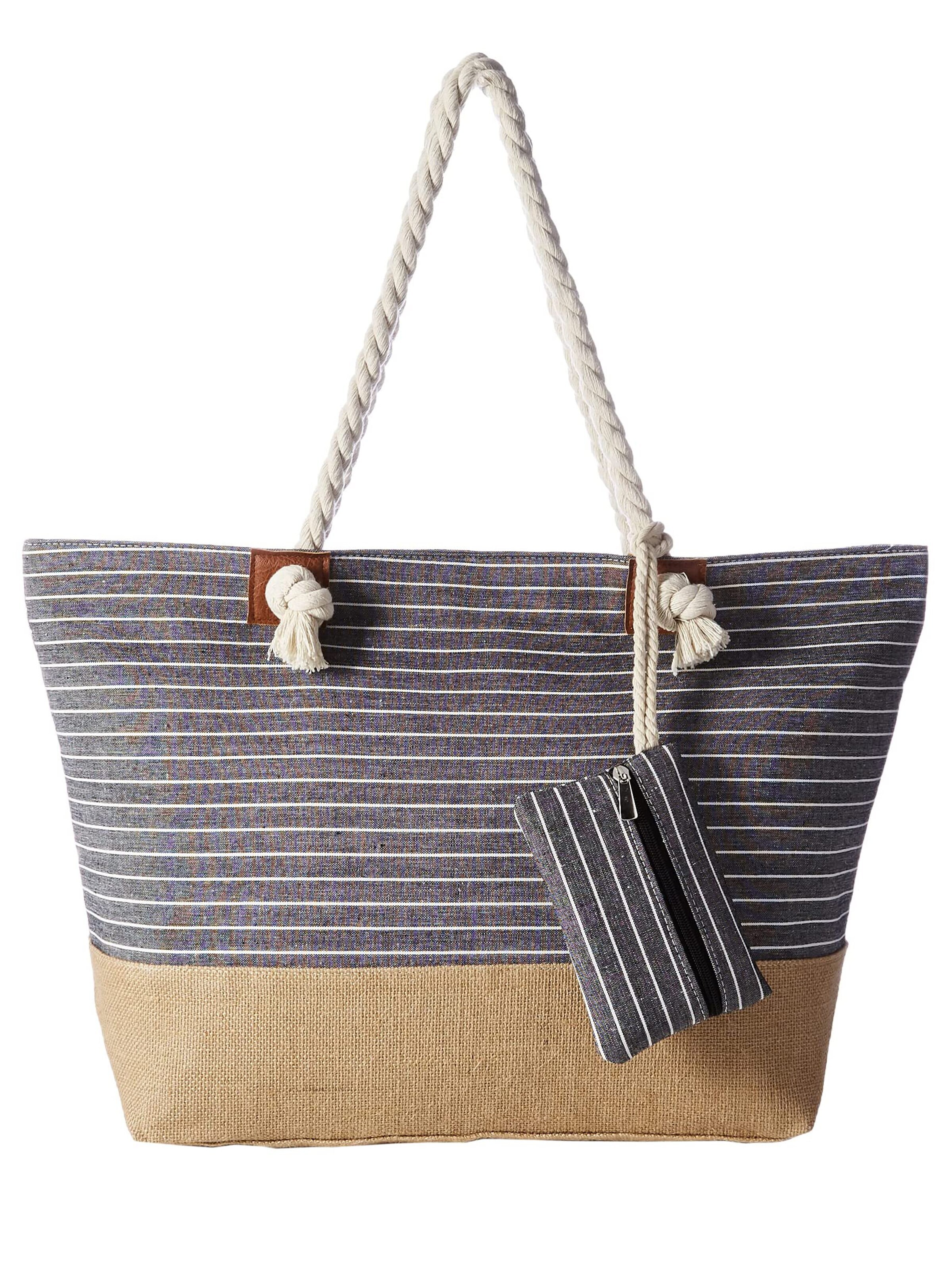 DonDon Strandtasche 'DonDon Strandtasche mit Reißverschluss Shopper Beach bag Badetasche Bunte Welt'‌‌ in Grau: Vorderseite