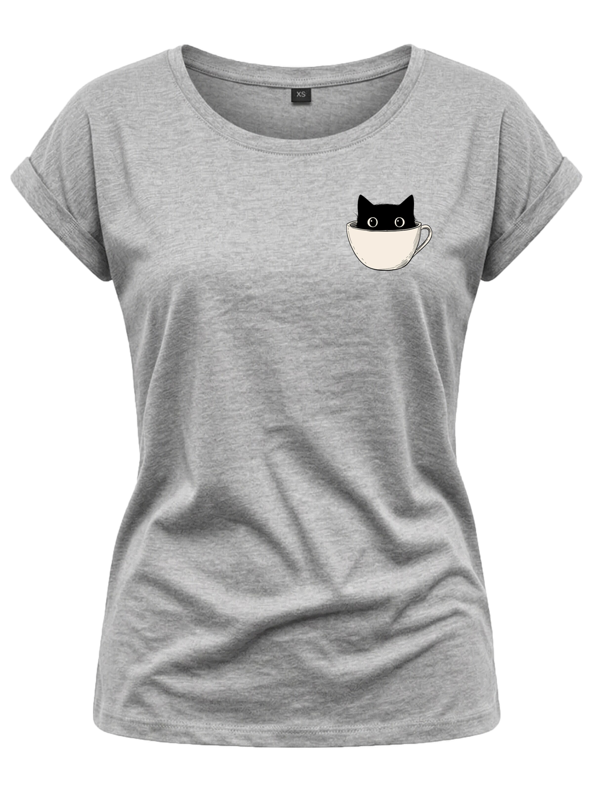 MAKAYA Shirt 'Cup Cat' in Grey: front