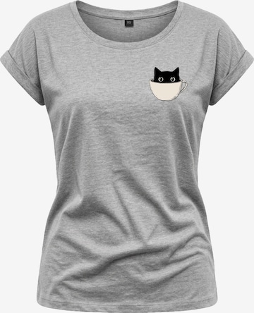 MAKAYA Shirt 'Cup Cat' in Grey: front