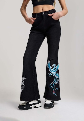Ed Hardy Lużny krój Jeansy 'Rising Phoenix' w kolorze czarny: przód