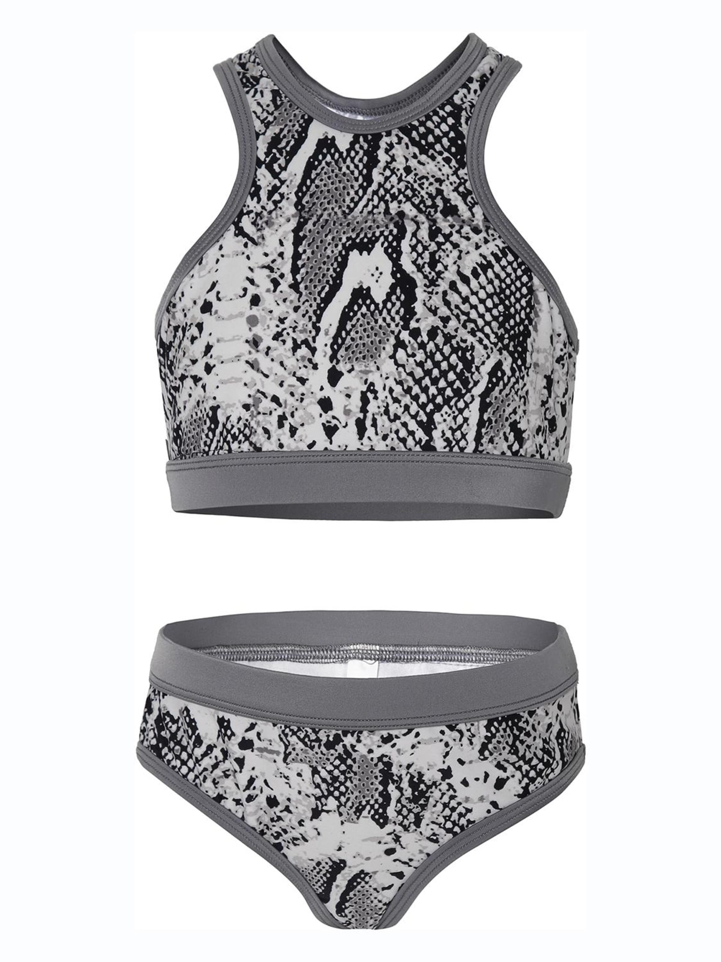 La V High neck Bikini 'Basic' in Grijs: voorkant