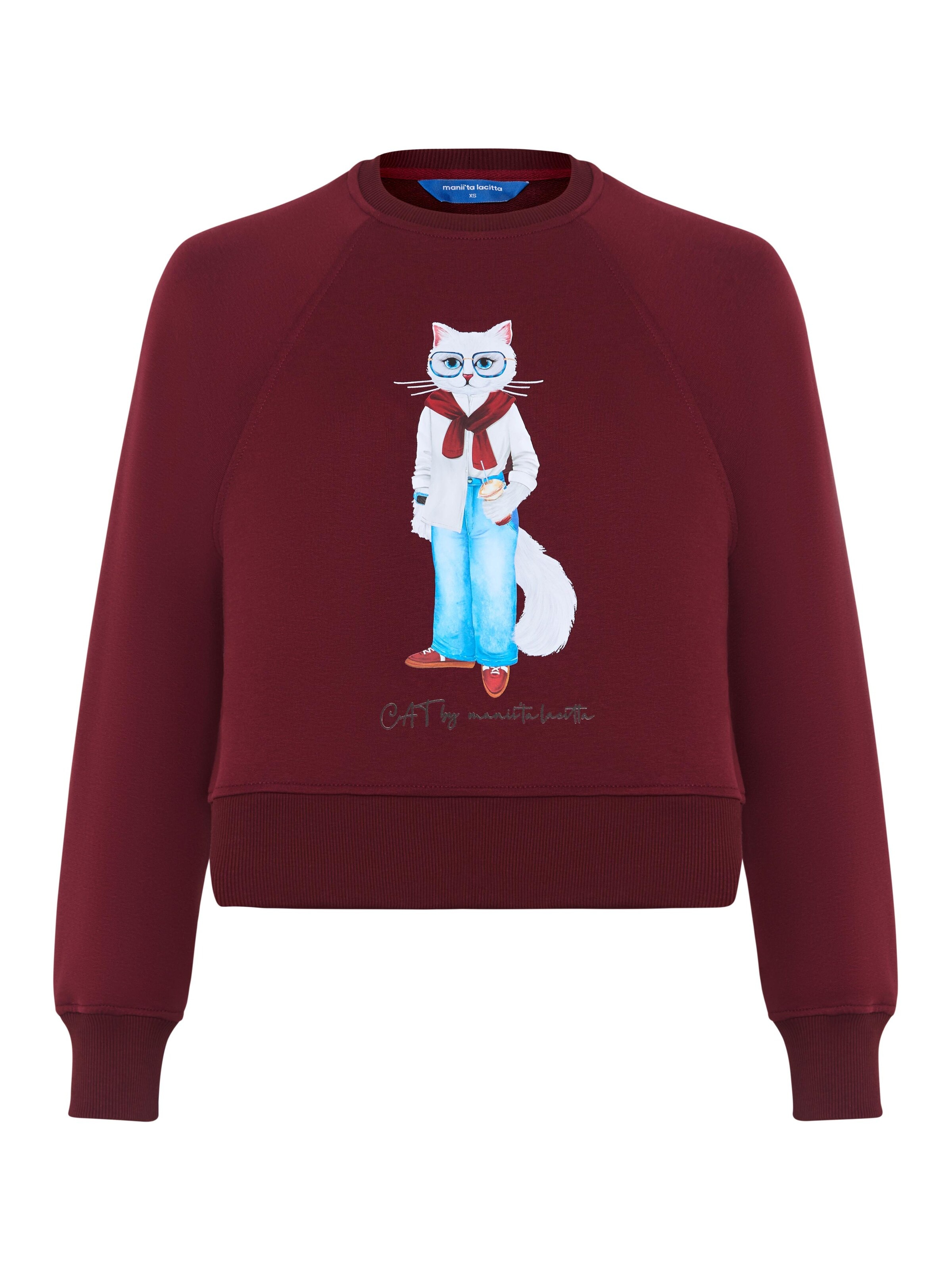 Cat e Lolette Sweatshirt 'Cat with Coffee' in Red: front