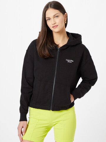 Calvin Klein Jeans Zip-Up Hoodie in Black: front