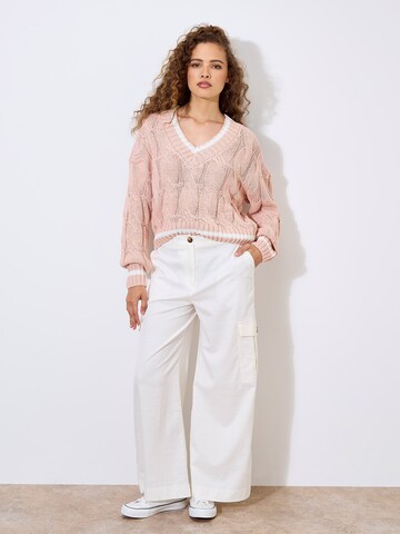 Apricot Cropped Cable Cricket Jumper ' ' in Pink