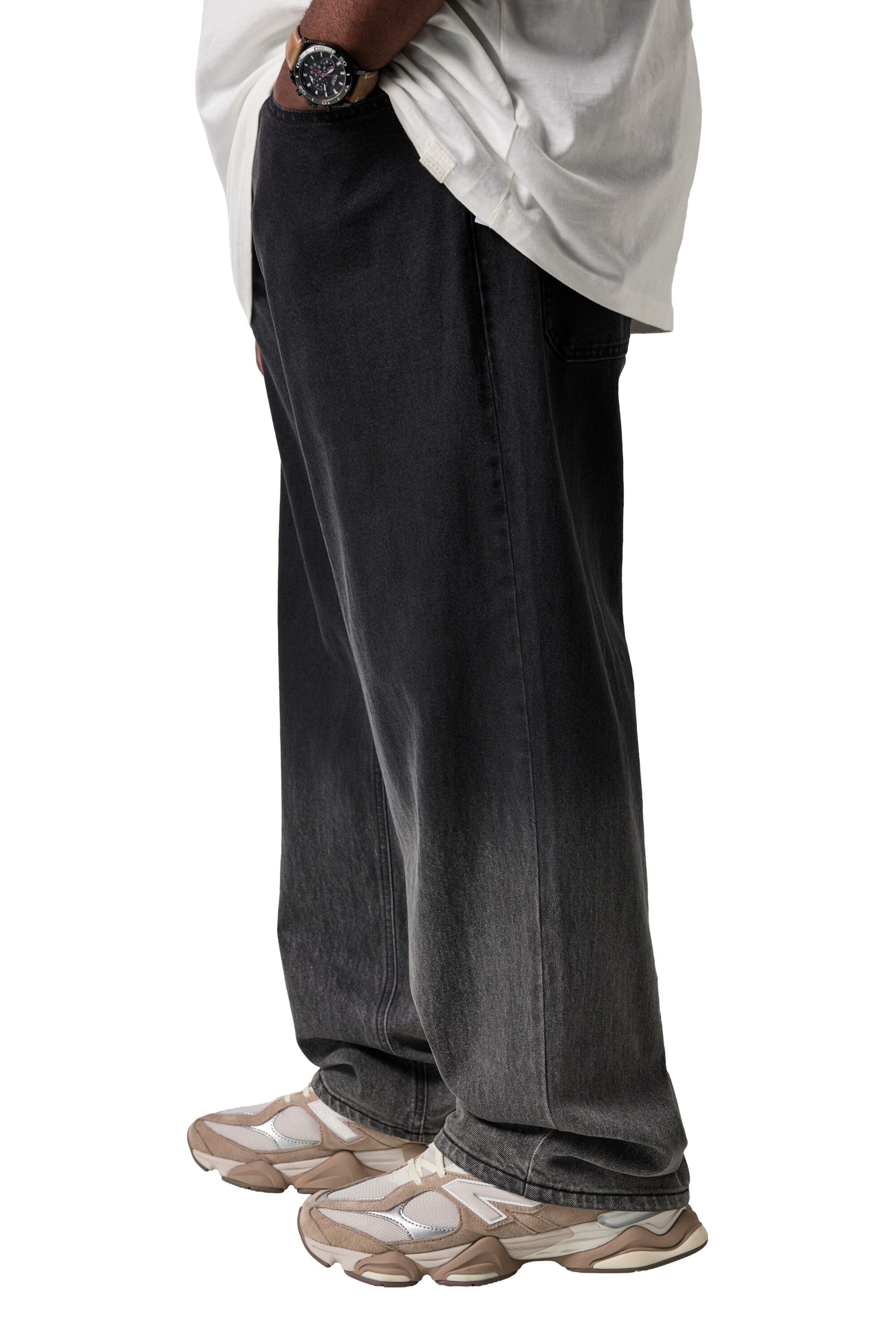 STHUGE Wide leg Jeans in Zwart: voorkant