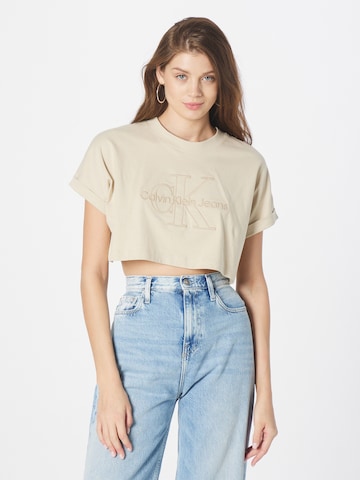 T-shirt Calvin Klein Jeans en beige : devant