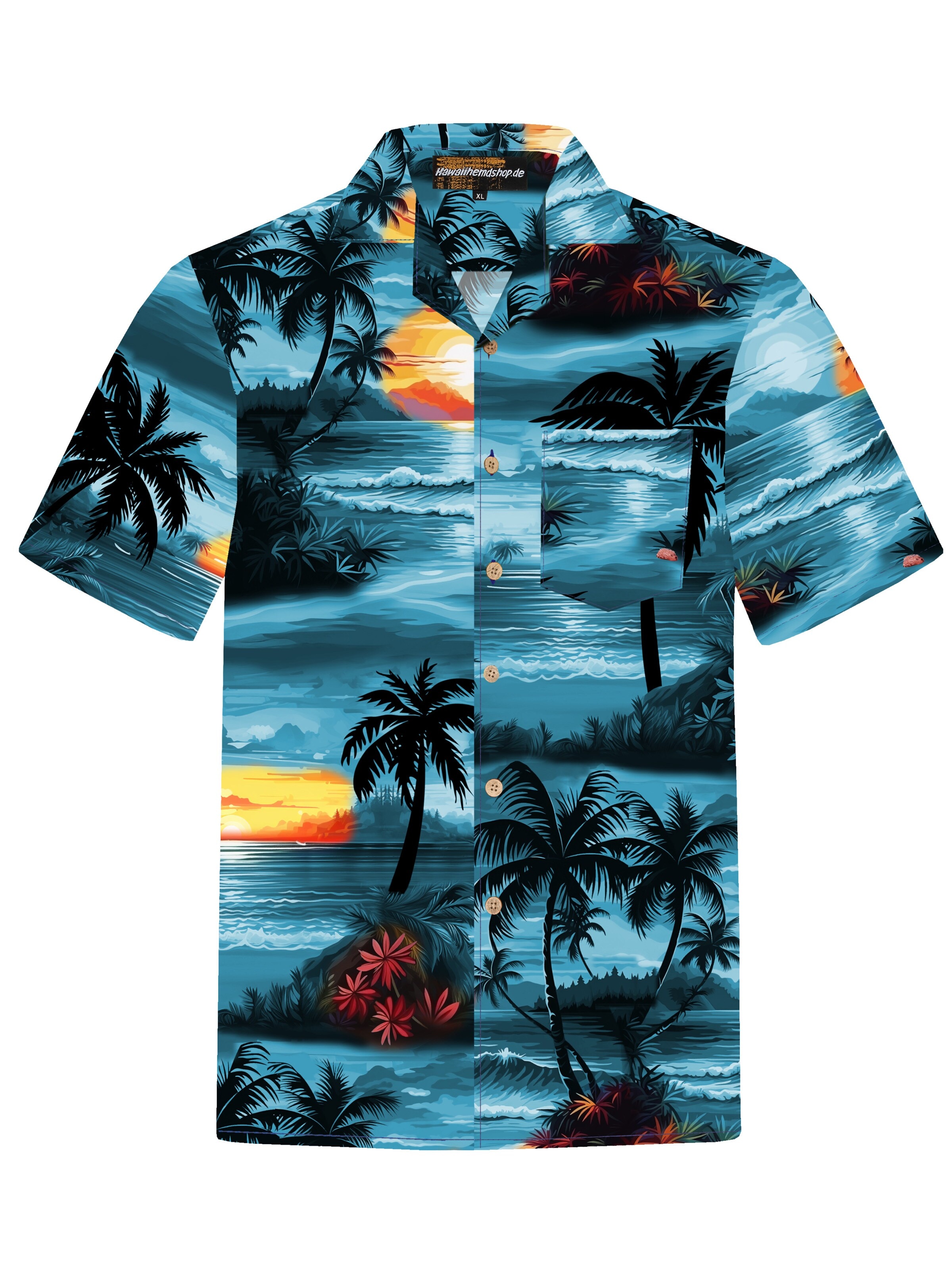 Hawaiihemdshop.de Regularny krój Koszula 'Hawaiihemd Day on Hawaii' w kolorze niebieski: przód