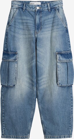 Bershka Tapered Cargojeans in Blauw: voorkant