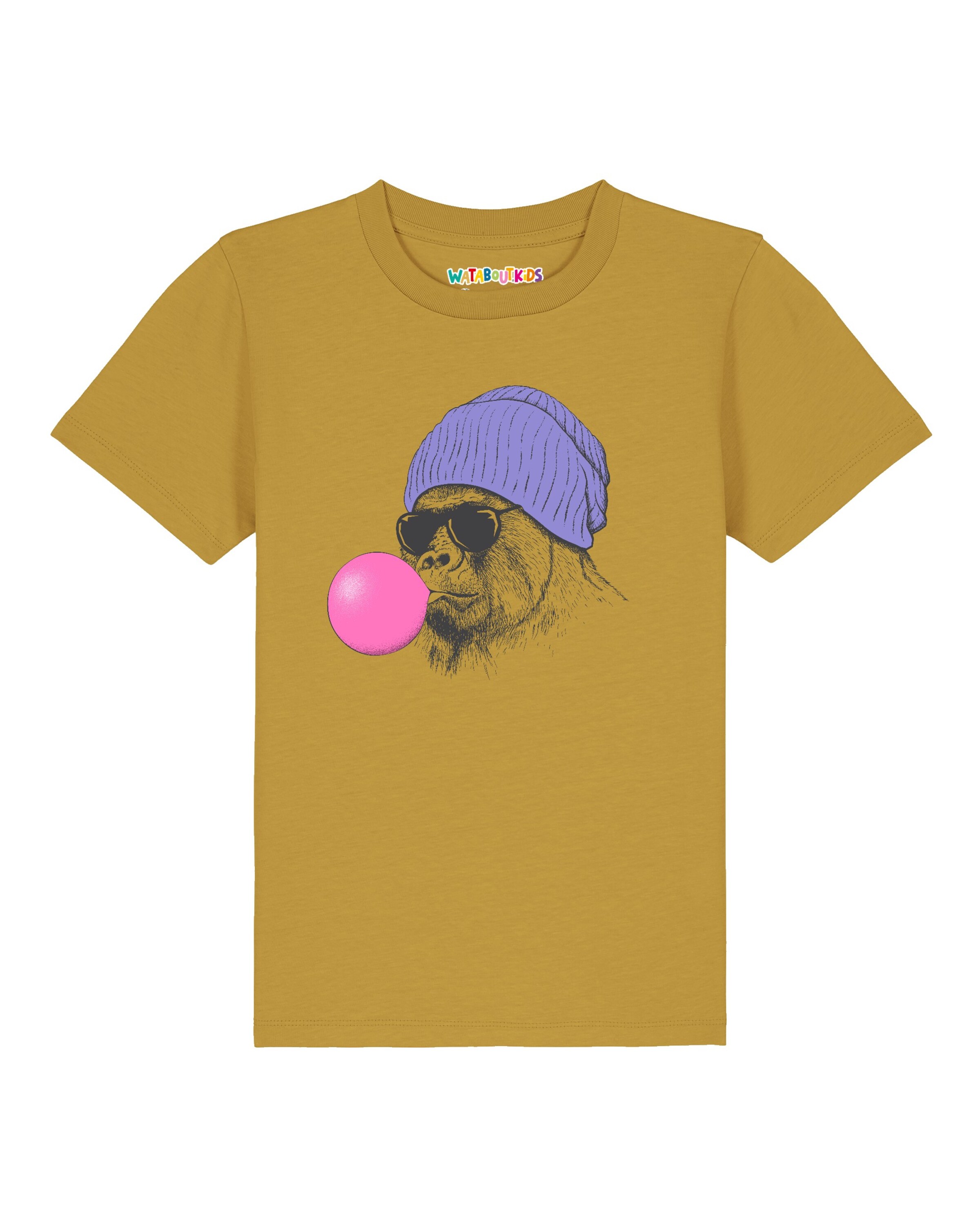 watabout.kids Shirt ' Gorilla Kaugummi ' in Geel: voorkant