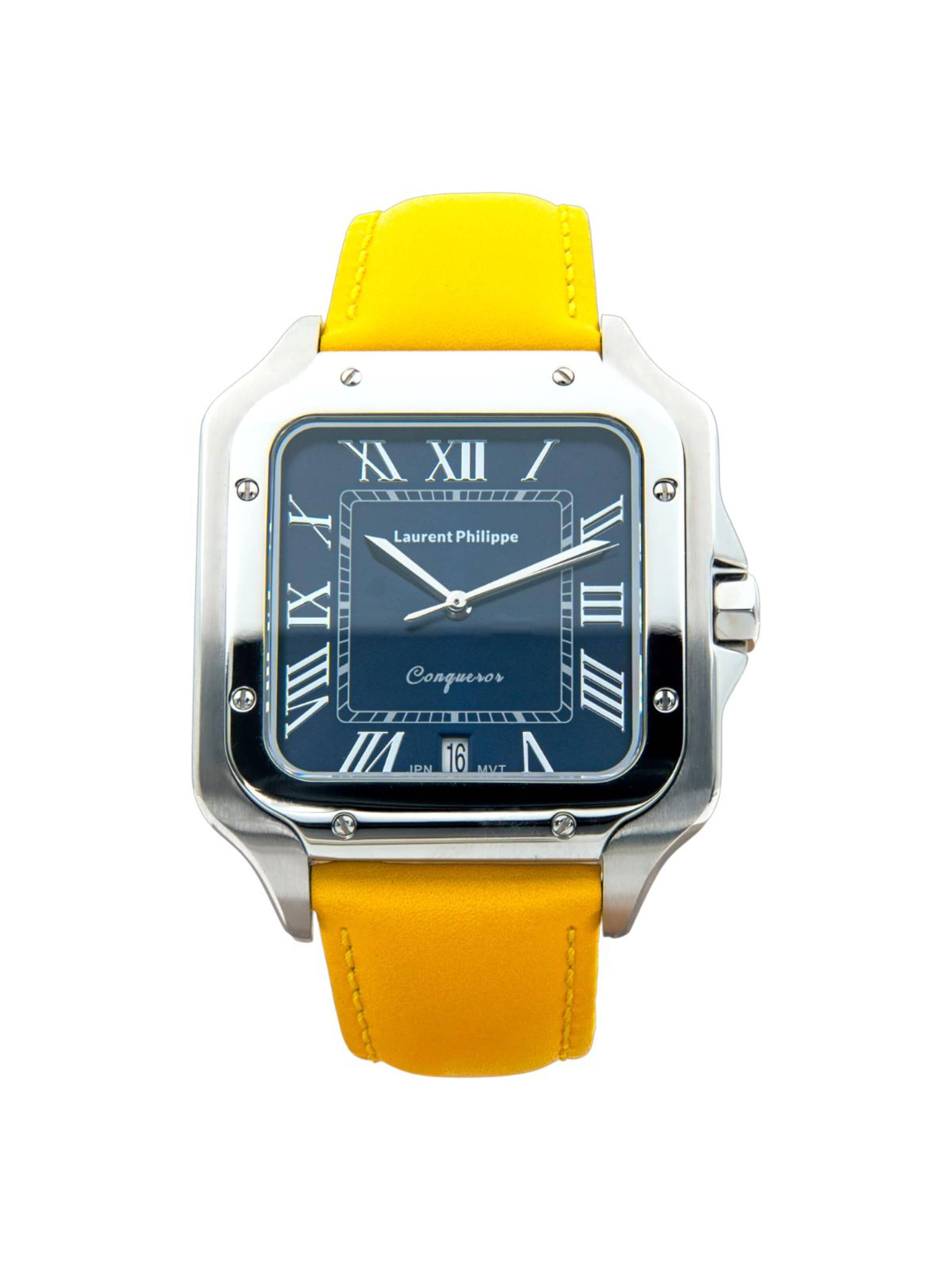 Montre à affichage analogique 'Conqueror Burmese Blue – Yellow Fever' Laurent Philippe en jaune : devant
