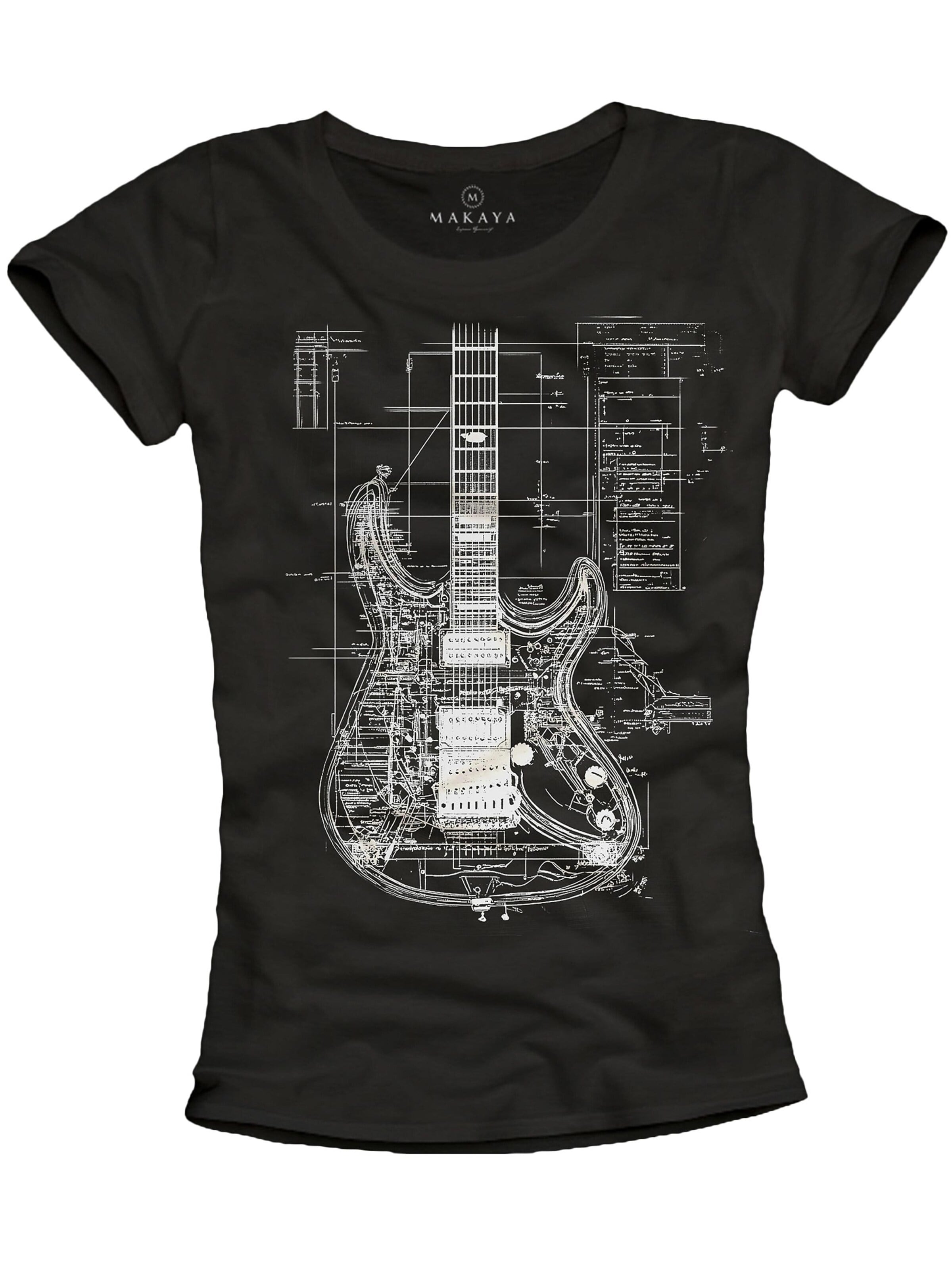 MAKAYA Shirt 'Guitar BluePrint' in Black: front