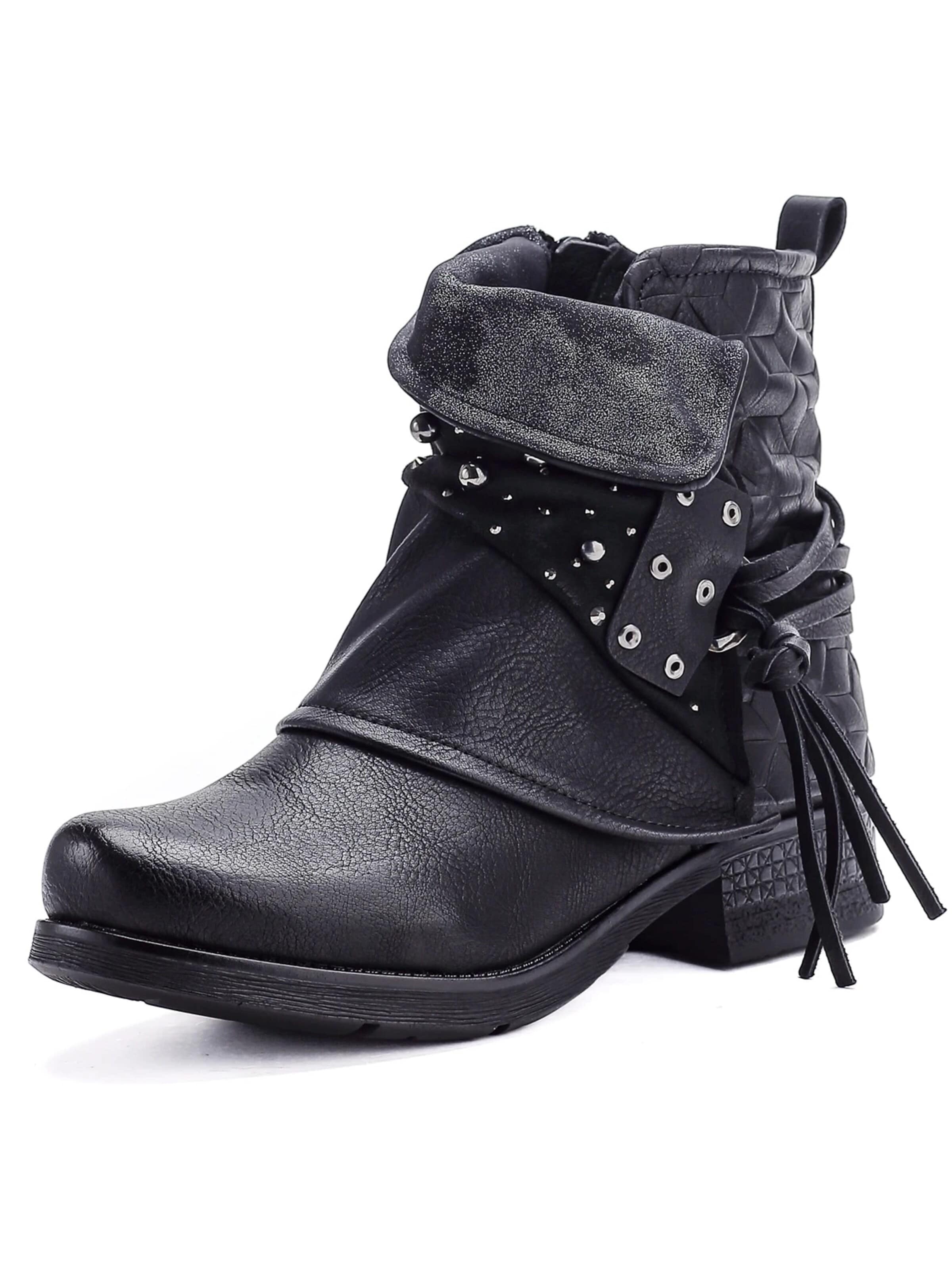 Pogolino Stiefel 'Damen Boots Nieten Biker Stiefeletten ST20'‌‌‌‌ in Schwarz: Vorderseite