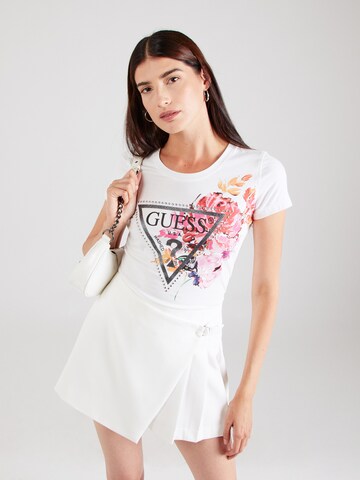 Tricou 'PEONY' de la GUESS pe alb: față