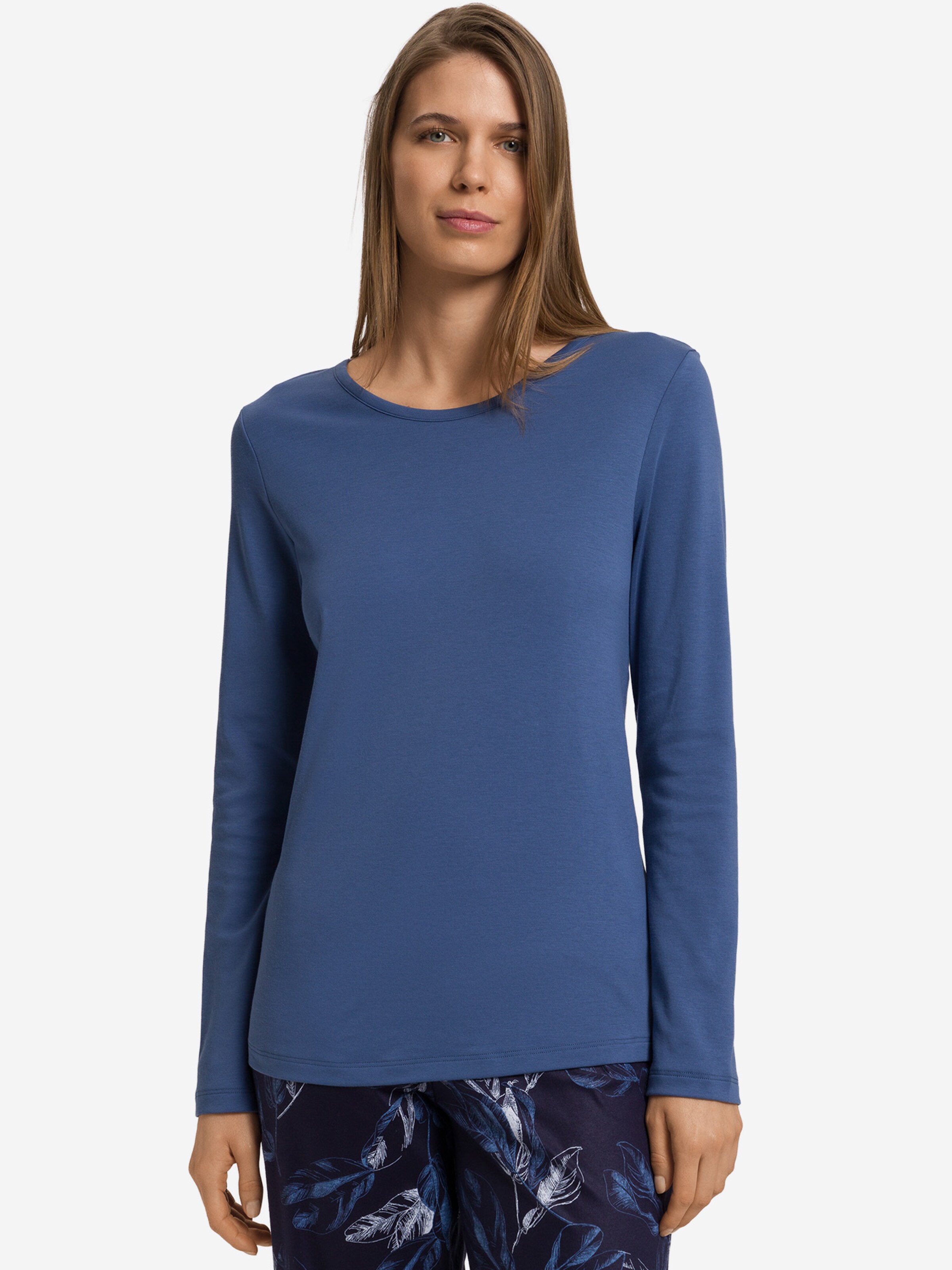 Hanro Pyjamaoberteil ' Loungy Nights ' in Blau: Vorderseite