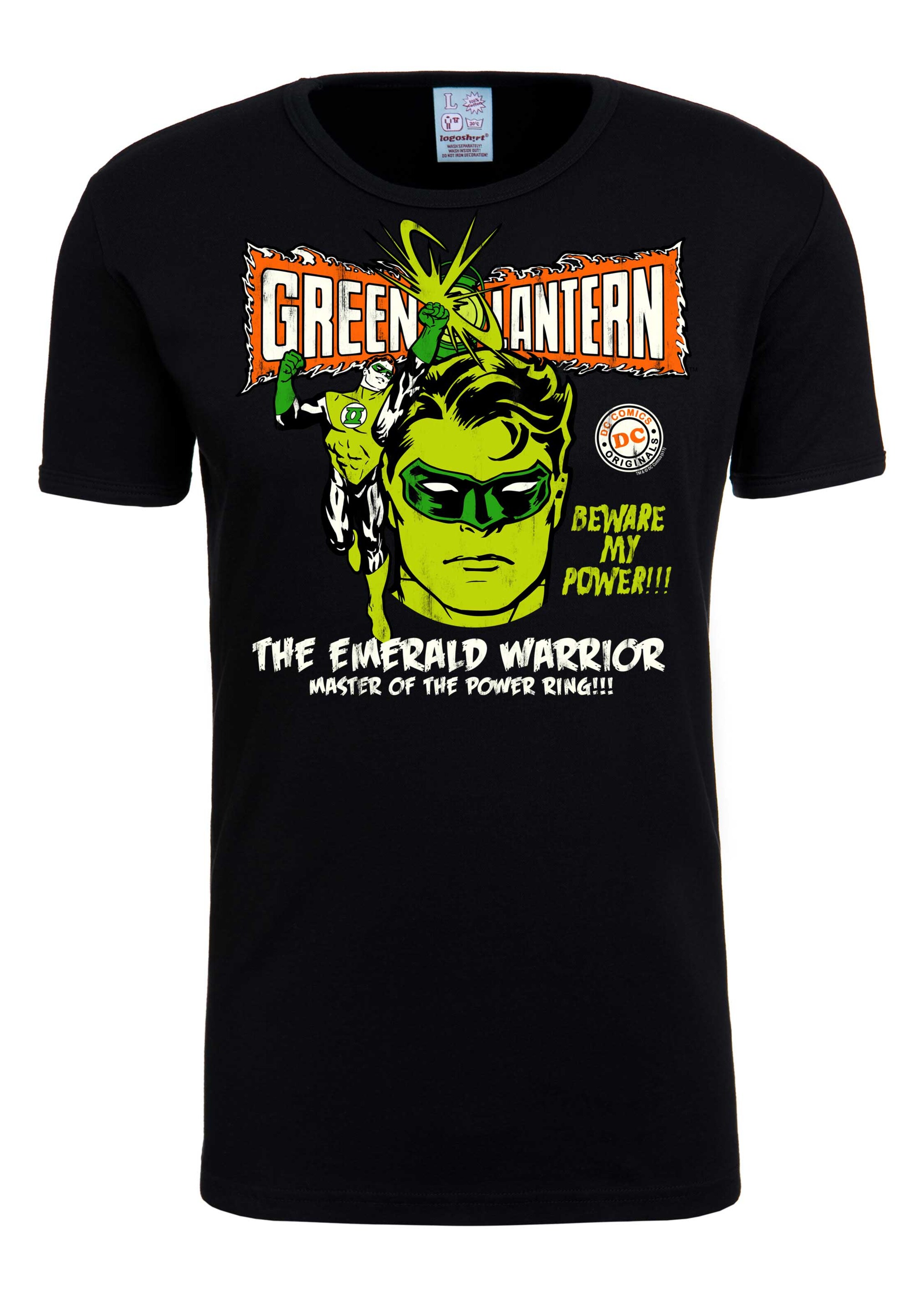 LOGOSHIRT Shirt 'Green Lantern' in Black: front