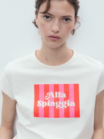 MANGO Тениска 'ILLUSTRA' в бяло