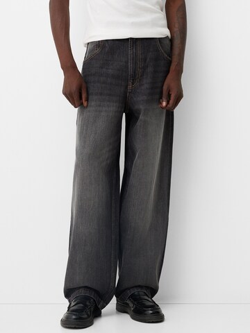 Bershka Wide leg Jeans in Grijs: voorkant