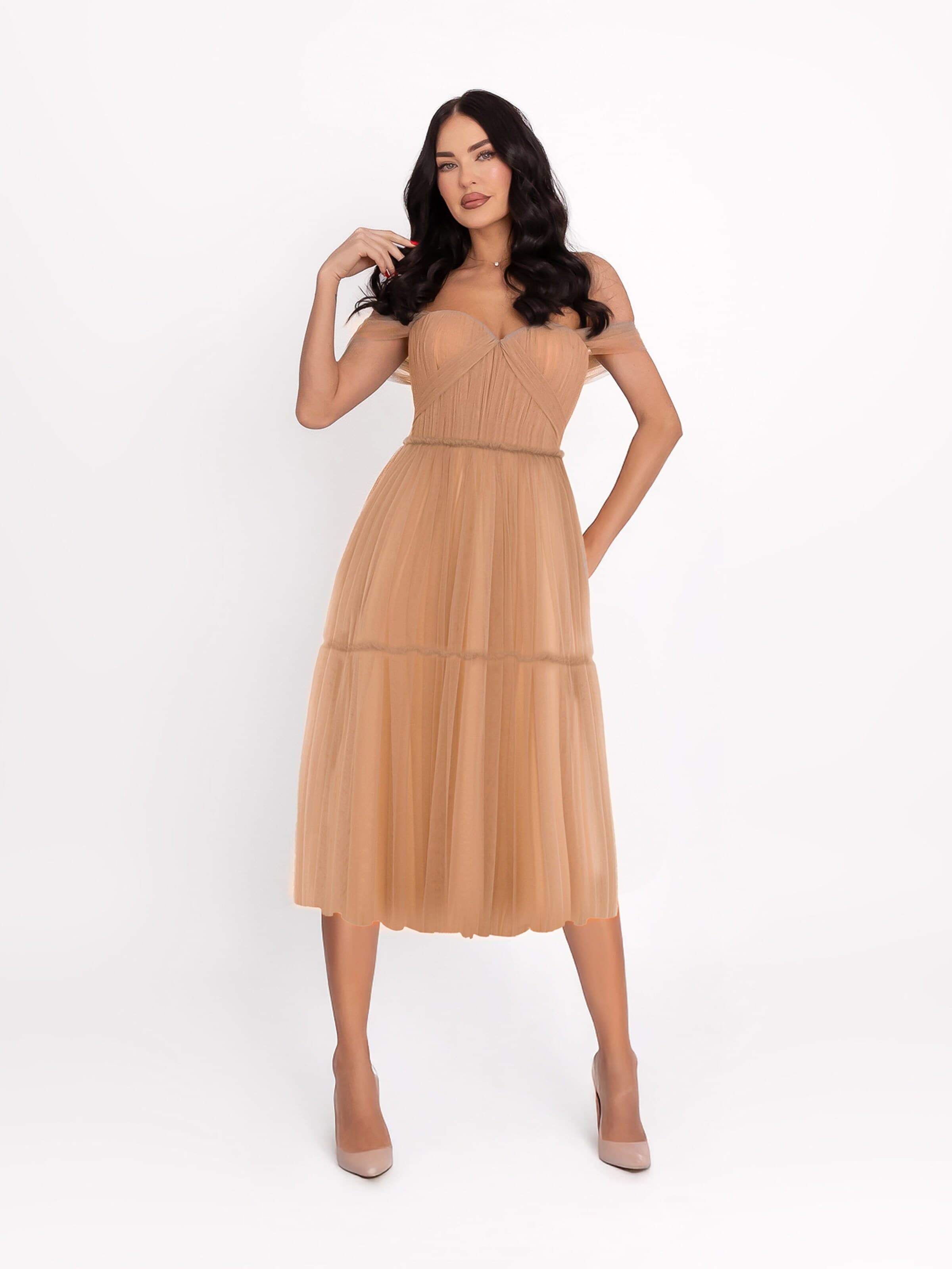 acob a porter Abendkleid in Beige: Vorderseite