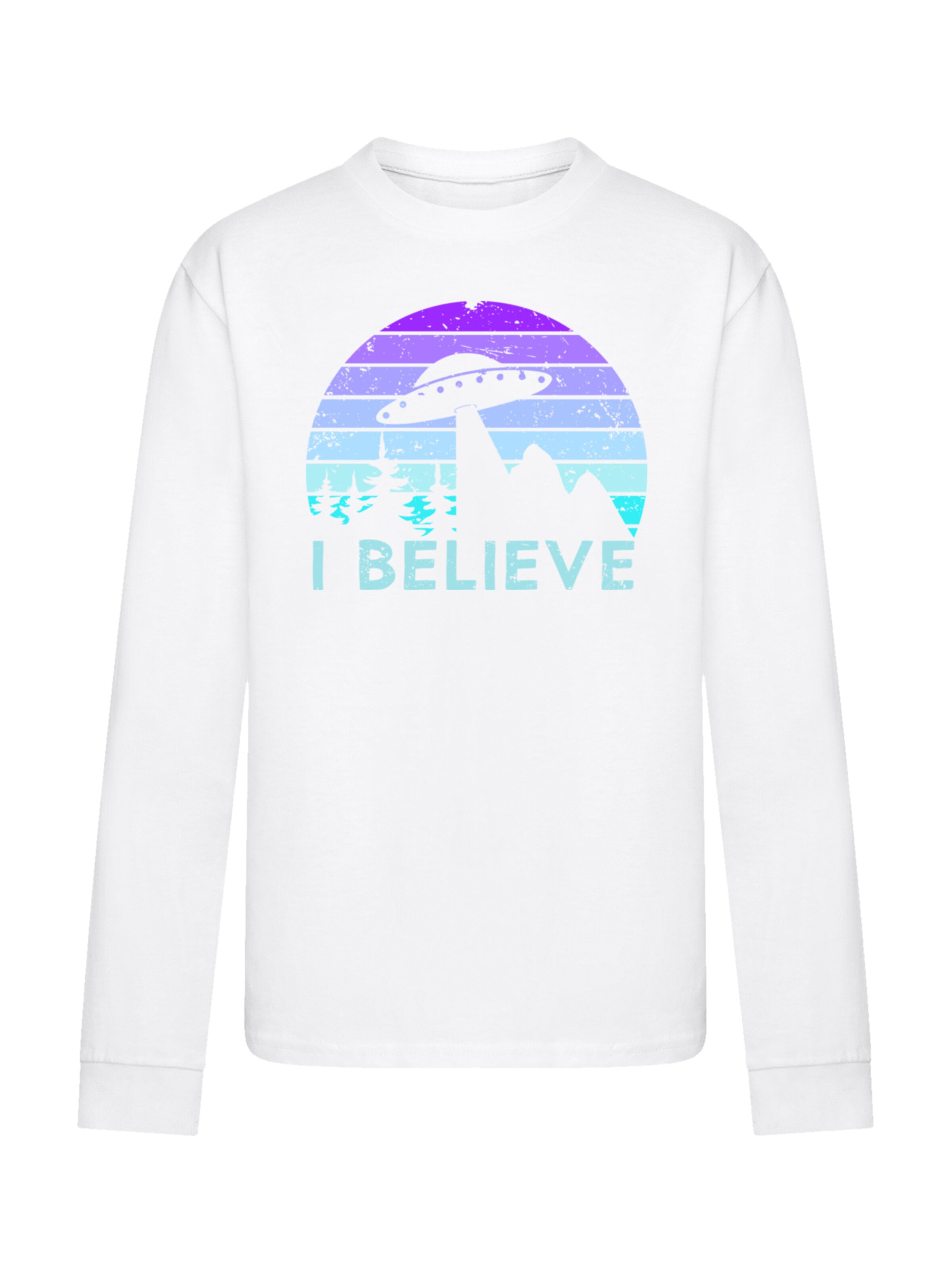 F4NT4STIC Shirt 'I Believe Ufo Alien Raumschiff Retro' in Wit: voorkant